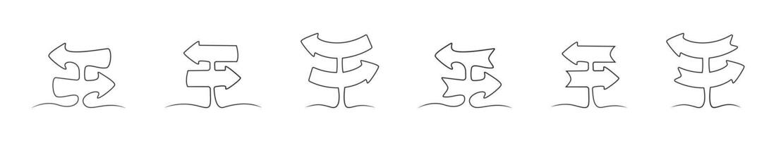 Continuous line drawing arrows set. Road direction arrows signs collection. One line art arrows. graphic. EPS 10 vector