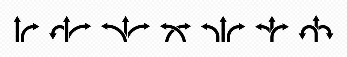 Road signs icon collection. Road direction icon collection. Way direction arrow sign set. Two way and three-way direction arrow sign. graphic EPS 10 vector