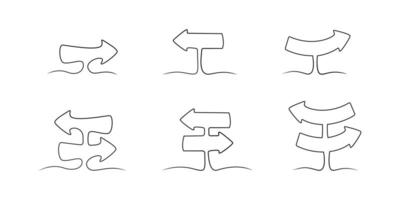 Road direction arrows signs collection. Continuous line drawing arrows set. One line art arrows. graphic. EPS 10 vector