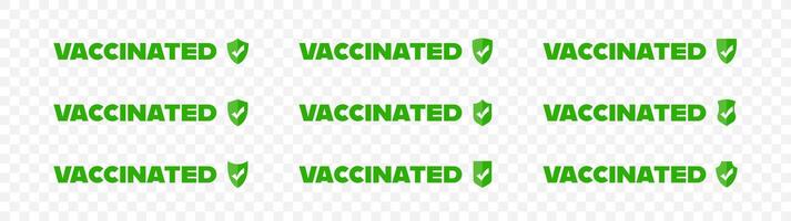 Vaccinated icon collection isolated on transparent background. Vaccinated checkmark icon set. Vaccination confirmed. COVID vaccine. Coronavirus vaccination concept icon. Medical vaccine icons. vector