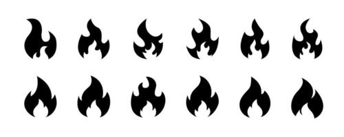 Fire flame icon collection isolated on white background. Fire icon collection. Bonfire silhouette logotypes. Burning icons. Black flames collection. graphic. EPS 10 vector