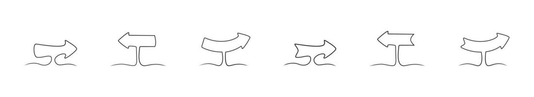 Continuous line drawing arrows set. Road direction arrows signs collection. One line art arrows. graphic. EPS 10 vector