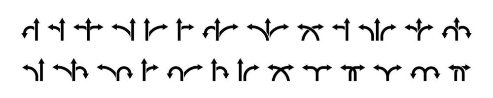 Way direction arrow sign set. Road direction icon collection. Two way and three-way direction arrow sign. Road signs icon collection. graphic EPS 10 vector