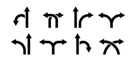 Two way and three-way direction arrow sign. Road signs icon collection. Road direction icon collection. Way direction arrow sign set. graphic EPS 10 vector
