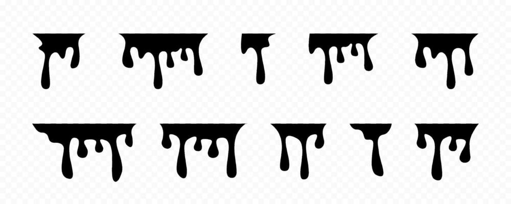 Black ink runs. Ink drop icon set. Black melt drips. Liquid paint drops. Black paint drips set. Dripping paint. Liquid drips. graphic EPS 10