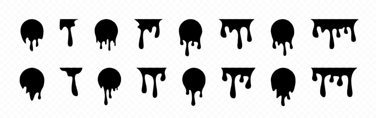 Black paint drips set. Ink drop icon set. Black melt drips. Liquid paint drops. Dripping paint. Liquid drips. Black ink runs. graphic EPS 10