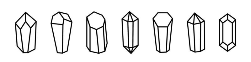 Mineral rock icon set. Gemstone line icons. Diamond shapes collection. Crystal black flat line icon set. graphic flat line icons EPS 10 vector