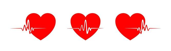 Heart beat pulse flat icon set. Heartbeat icon collection. Heartbeat line with heart shape. Cardiogram line icon. Pulse icon. graphic EPS 10 vector