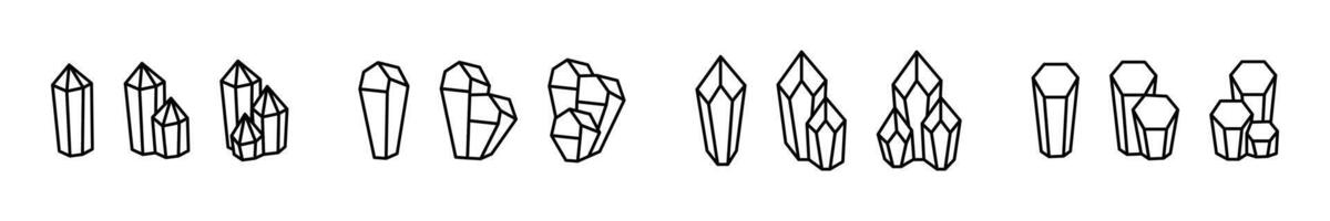 Gemstone line icons. Diamond shapes collection. Mineral rock icon set. Crystal black flat line icon set. graphic flat line icons EPS 10 vector