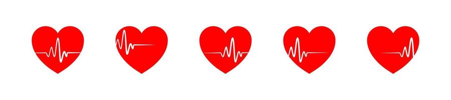 Heart beat pulse flat icon set. Heartbeat icon collection. Heartbeat line with heart shape. Cardiogram line icon. Pulse icon. graphic EPS 10 vector