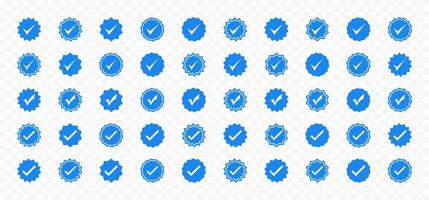 Blue checkmarks set on transparent background.Account verification signs collection. Blue ticks. graphic EPS 10 vector