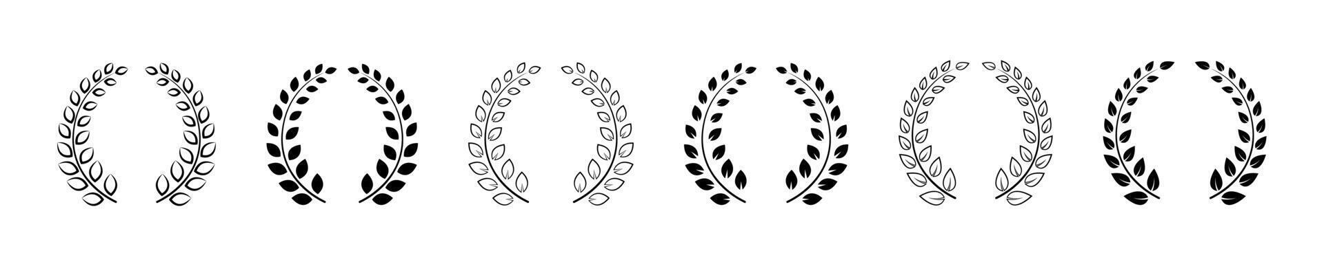 Black wreath icon set. Set black silhouette circular laurel foliate. Laurel wreath collection. graphic EPS 10