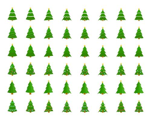 Decorated Christmas trees collection. Christmas tree icon set. Christmas tree set for celebration decoration design. Cartoon trees illustration. graphic. EPS 10