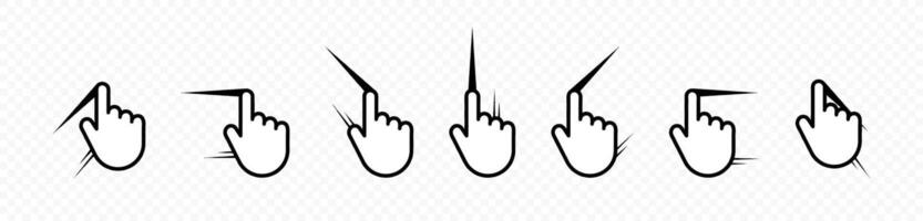 Swipe icon set. Hand swiping icon collection. Screen swipe. Swipe scroll. Button with black swipe icon for mobile app design. EPS 10 vector
