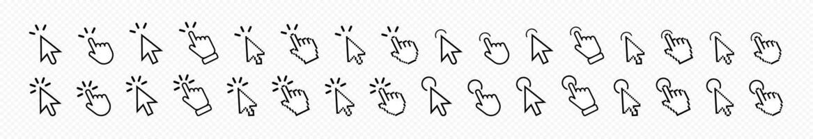 Mouse click cursor collection. Set of hand cursor icons click. Computer mouse click cursor. Black cursor set. Hand pointer icons. graphic EPS 10 vector