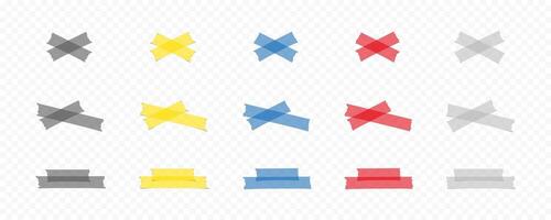 Adhesive tape mockups collection. Realistic colorful sticky tape collection, isolated on transparent background. Adhesive, sticky, masking, duct tape strips. Scotch strips. graphic. EPS 10 vector