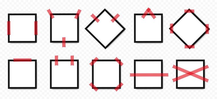 Set realisticmockups of empty photo frames with stickers. Photo frames fixed with adhesive sticky tape on a transparent background. graphic EPS 10 vector