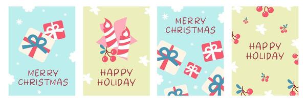 Set of Merry Christmas and happy new year greeting with Gifts on pastel color background vector