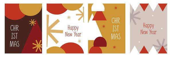 Set of Merry Christmas and happy new year greeting with Geometric element, snow on colorful background vector