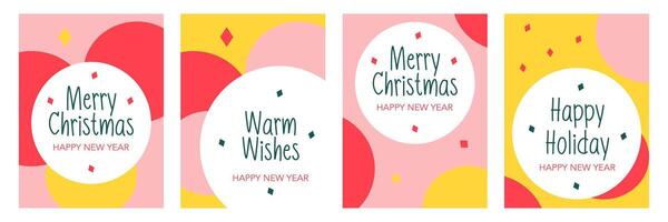 Set of Merry Christmas and happy new year greeting with geometric element on colorful vertical background vector