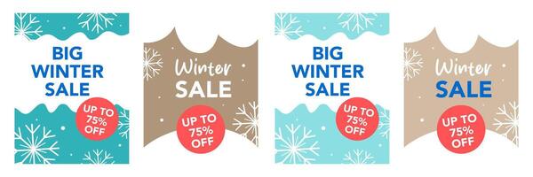 Set of winter sale vertical banner on turquoise and cream background vector