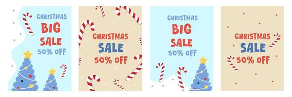 Set of Merry Christmas and happy new year greeting with Candy cane and trees on pastel color background vector