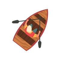 Man Floating on Wooden Boat, Top View Illustration on White Background. vector