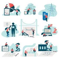 Engineers Working at Projects Set, Programmers, Electricians, Architects, Builders Engineers at Work, Car Industry, Software, Architectural Engineering Illustration vector