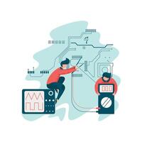 Electrical Engineer Working with Engineers Electricians Work with Electrical Equipment Illustration vector
