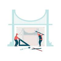 Team of Engineers Working at Architectural Project of Bridge, Engineering and Architecture, Building Construction Illustration vector