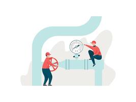 Engineers Inspecting Pipeline, Workers in Uniform Servicing Engineering Equipment Illustration vector