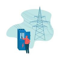 Electrical Engineer and Power High Voltage Tower Illustration vector