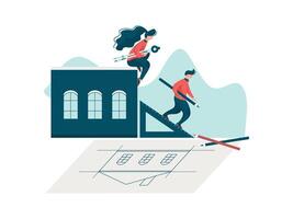 Team of Engineers Working at Project, Engineering and Architecture, Building Construction Illustration vector