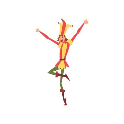 Funny Medieval Jester Character in Bright Costume Illustration