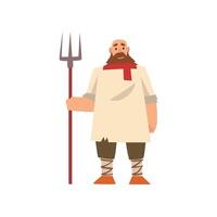 Peasant in Historical Costume with Pitchfork, Medieval Character Illustration vector