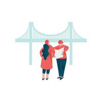 Architects Discussing the Bridge Project, Male and Female Professional Engineers Characters Illustration vector