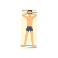 Young Man Sunbathing on Beach Towel, Top View of Lying Guy in Sunglasses Illustration vector
