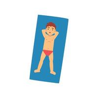 Boy Sunbathing on Beach Towel, Top View of Lying Child Illustration vector
