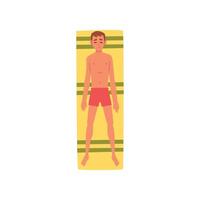 Young Man Sunbathing on Beach Towel, Top View of Lying Guy in Red Shorts Illustration vector