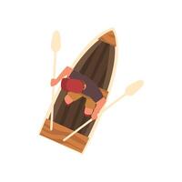 Man in Cap Rowing Wooden Boat, Top View Illustration vector