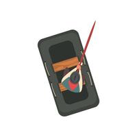 Fisherman Catching Fish in Rubber Inflatable Boat, Top View Illustration vector