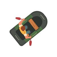 Man Rowing Rubber Inflatable Boat, Top View Illustration vector