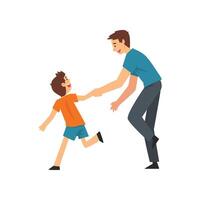 Dad and Son Playing Catch Up and Tag Game, Father and His Child Having Good Time Together, Happy Family Cartoon Illustration vector