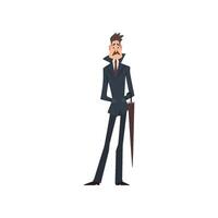 Self Confident Victorian Gentleman Character in Elegant Suit with Umbrella Illustration vector