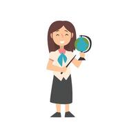Girl Teacher Character with Pointer and Globe, Kid Dreaming of Future Profession Illustration vector