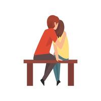 Young Man and Woman Sitting on Bench and Hugging, Happy Romantic Couple on Date, Back View, Happy Lovers Characters Illustration vector
