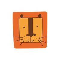 Cute Lion Head of Square Shape, Hand Drawn Design Element Can Be Used for T-shirt Print, Poster, Card, Label, Badge Stylized Illustration vector
