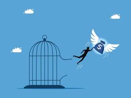 man is trying to escape from a cage with a bird on it vector
