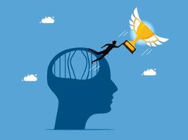 man with trophy in his head and wings flying over it vector