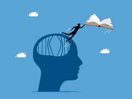a man is flying over a book in the head of a person vector